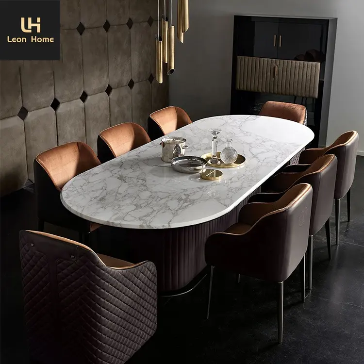 Роскошный дизайн прочный овальный мраморный обеденный стол 8 местный для столовой домашней мебели