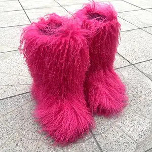รองเท้าบูตลุยหิมะสำหรับผู้หญิงสำหรับฤดูหนาวสีชมพูจากนักออกแบบ
