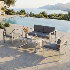 Set Divano <span class=keywords><strong>da</strong></span> <span class=keywords><strong>Esterno</strong></span> Moderno con Telaio in Alluminio, Resistente alle Intemperie e Antiruggine, Modulare con Tavolino Laterale Integrato - Product Image 4