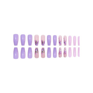 24 <span class=keywords><strong>faux</strong></span> ongles carrés de longueur moyenne, style français, motif papillon doré scintillant, incrustés de diamants, Pure Desire - Product Image 3