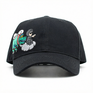 <b>Black</b> 6-Panel Baseball <b>Cap</b> With Cartoon Character Embroidery Left Panel Unisex Adjustable Casual Hat - Product Image 1