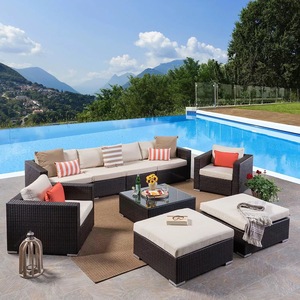 6 Piece <b>Outdoor</b> Furniture Patio Sectional Couch PE Rattan Conversation Sets with Grey Cushion for Hotel - Product Image 1