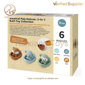 Jouets de <span class=keywords><strong>bain</strong></span> pour bébés unisexes 2026 : Nouveau set de jeu animaux marins mignons avec pulvérisation d'eau, 6 bateaux et 6 marionnettes à main - Product Image 5