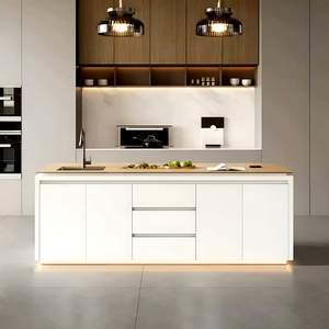 Set di mobili da <span class=keywords><strong>cucina</strong></span> moderni su misura <span class=keywords><strong>con</strong></span> <span class=keywords><strong>tavolo</strong></span> e lavandino in PVC intero pannello in melamina popolare cucine contemporanee - Product Image 5