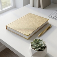 Diario de Cuero Sintético de Lujo con Logotipo Personalizado, Cuaderno A5 con Tapa Dura de Textura Esponjosa y Esquinas Metálicas