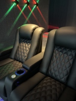 Sillón Reclinable Eléctrico de Cine en Casa, 4 Plazas, con Costuras Rojas, Muebles de Teatro, LED, Cuero Genuino, Asientos de Cine