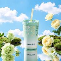Gobelet isotherme floral de 14 oz avec couvercle et paille, en matériau sans BPA de qualité alimentaire, tasse à eau portable pour l'hydratation quotidienne