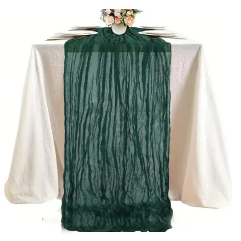 Olijfmos Groen Gaas Semi-Doorschijnende Tafelloper Kaasdoek Tafelkleed Voor Bruiloftsfeest Bruidsdouche Boho Tafeldecor