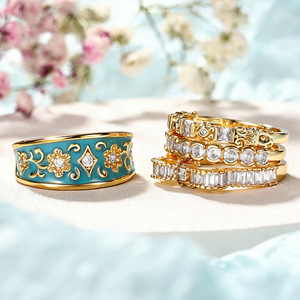 Set di Quattro Anelli Vintage con Fiocco Floreale Smaltato per Donne, Gioielli di Moda Ornamentali - Product Image 4
