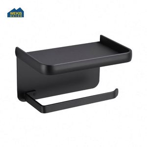 Porte-papier toilette mural en acier inoxydable 304 noir avec porte-serviettes et support pour téléphone, design moderne et écologique pour salle de bain - Product Image 6