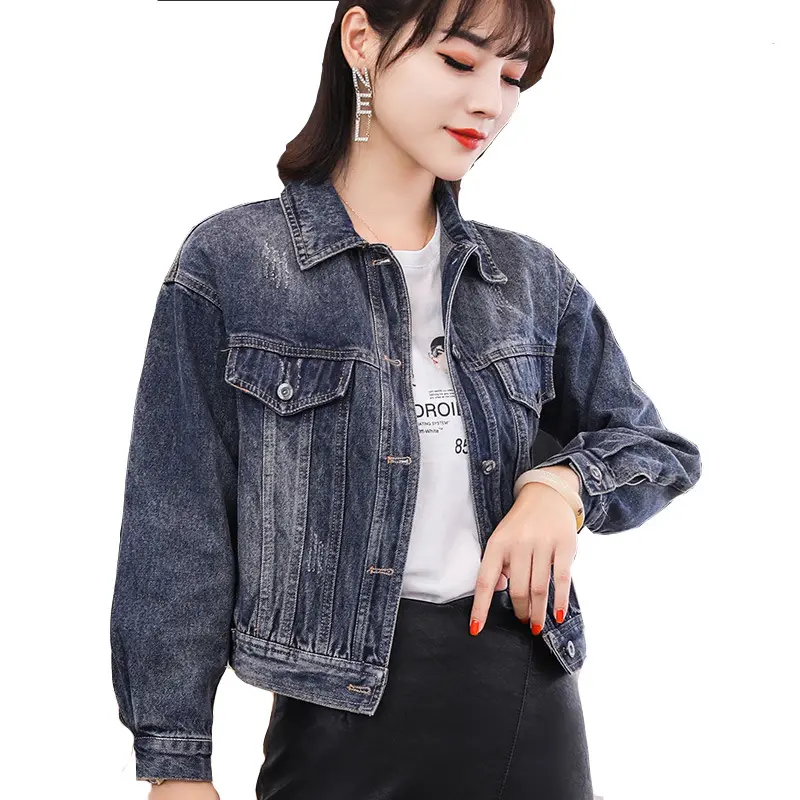 Slim Fit Breve Veste Femme Jeans Button Up Ricamato Delle Donne Lavato la Giacca di Jeans