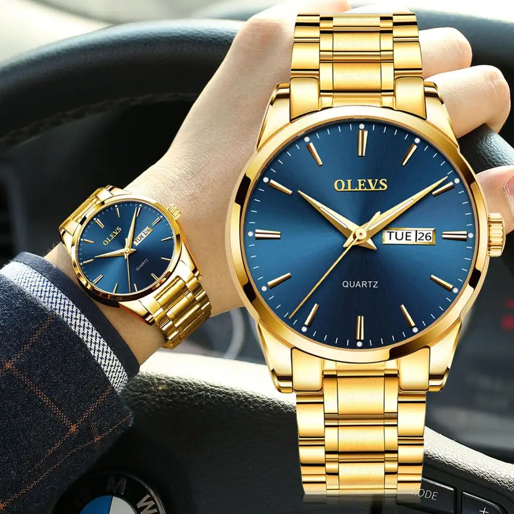 OEM OLEVS hot sell Chinese man quartz wristwatch cost steel Strap Waterproof week display character business wrist watch