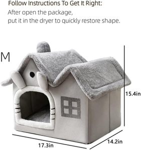 Rumah Anjing Kucing Dalam Ruangan Mewah Beratap Ganda, Lipat, Hangat, Empuk, Kasur 30D Spons Memori Elastis Tinggi, Alas Dapat Dilepas, Anti Selip - Product Image 2