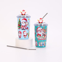 Mug isotherme de Noël style dessin animé en acier inoxydable 304, portable, compatible voiture, avec paille, isolation sous vide