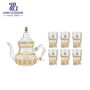 إبريق شاي زجاجي مقاوم للحرارة سعة 900 مل، أكواب زجاجية ملونة سعة 170 مل (7 أونصة) بكميات طلب صغيرة، إبريق ذهبي وفضي، طقم شاي مغربي - Product Image 3
