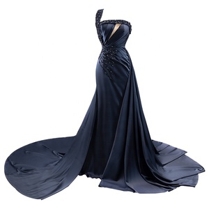 <span class=keywords><strong>2023</strong></span>ผู้หญิงนางเงือกสีดำซาตินลูกปัดจีบขายส่งชุดราตรีกับ Overskirt - Product Image 1