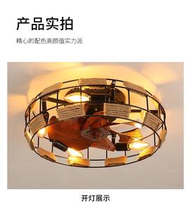 Ventilateur de plafond en métal à 7 pales de style européen pour salon, ampoule LED en corde tressée (3500K blanc chaud), moteur DC silencieux <30dB et 6 vitesses - Product Image 5