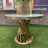 Mesa de centro de acero inoxidable con marco dorado, mesa pequeña redonda de cristal para pastel de boda, gran oferta