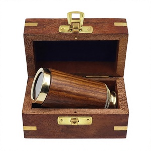 Télescope nautique en laiton poli fait main de 6 pouces avec boîte en bois personnalisée, lunette d'observation vintage, cadeau - Product Image 1