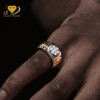 Anillo de Moissanita de Dos Tonos Personalizado de Alta Calidad, Anillo de Moissanita de Plata de Ley 925 Estilo Hip Hop para Hombre