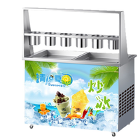 Machine commerciale à rouleaux de crème glacée frite, double plaque ronde de 8 cm de profondeur, double compresseur, pour la fabrication de rouleaux de glace