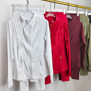 Ensemble de vêtements de sport athlétiques : veste et leggings de yoga, course à pied, gym, yoga, séchage rapide, respirant, avec fermetures éclair dorées - Product Image 3