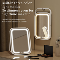 Miroir de Maquillage Cosmétique Portable en Plastique avec Logo Personnalisé, LED, Finition Argentée, Lumière Tricolore, Vente en Gros
