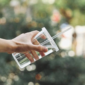 16oz nhựa tái sử dụng nhựa BOBA <span class=keywords><strong>cup</strong></span> tường duy nhất rõ ràng cổ điển Tumbler với tái sử dụng rơm cho đồ uống lạnh, nước trái cây - Product Image 5