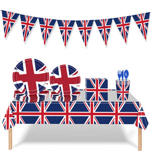 Queen Elizabeth Platinum Jubilee Union Jack Pennant Banner Disposable Queen Jubilee Party Tableware Set <strong>Table</strong> Decorations for - Product Image 1