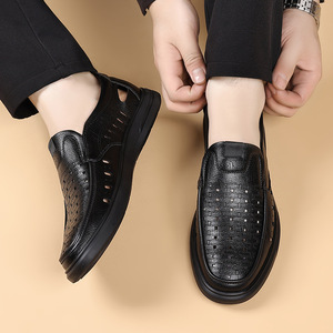 Men Genuine Leather Slip On <b>Sandals</b> <b>Closed</b> <b>Toe</b> Breathable Rubber Outsole Summer Casual Shoes - Product Image 3