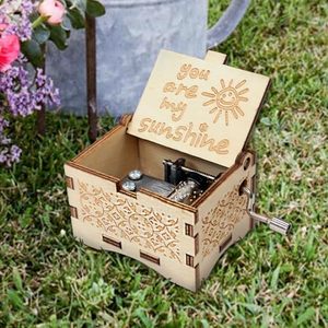ZY You Are My <strong>Sunshine</strong> Engraved Vintage Rectangle Wooden Music Box-Hand Cranked <strong>Gifts</strong> for Lovers - Product Image 3