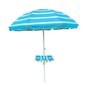 2023新设计型倾斜沙滩太阳伞促销条纹沙滩伞带表防晒