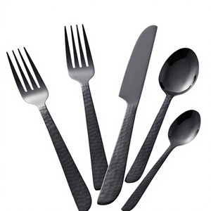 Juego de cubiertos minimalista negro mate de 5 piezas, de acero inoxidable resistente al óxido, apto para lavavajillas, para cocina. - Product Image 1