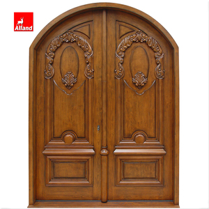 Porte d'entrée principale en bois massif de luxe pour homme, design traditionnel à double porte, arche rayonnante, porte extérieure à battants pour villa - Product Image 1