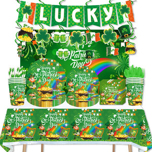 アイルランドの聖パトリックデーのお祭りパーティー装飾セット、聖パトリックテーマの紙製使い捨て食器、カスタマイズサービス - Product Image 1