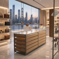 Lemari pajang kaca modern dengan rangka aluminium, laci, dan meja desainer untuk toko perhiasan, jam tangan, mal, dan butik.