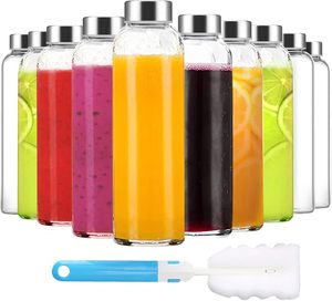 <strong>18</strong> Oz Clear Glass Water <strong>Bottles</strong> with Stainless Steel Lids Reusable 500ml Capacity Direct Drinking for Juicing Refrigeration - Product Image 1