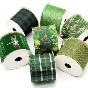 Cinta con cable de arpillera verde <span class=keywords><strong>esmeralda</strong></span> de 2,5 pulgadas, 100% poliéster para decoración del hogar para DIY, coronas navideñas, decoraciones de Árboles - Product Image 2