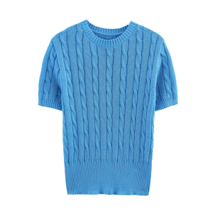 Jersey de punto informal a la moda para mujer, camiseta de colores con cuello redondo y manga corta, diseño Simple, poliéster transpirable para verano - Product Image 3