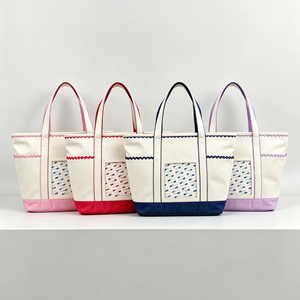 Bolsa de lona personalizada con ribete festoneado Ric Rac, diseño de puntadas autoadhesivas para ventana y estilo tote, con acabado propio - Product Image 6