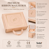 Boîte d'expédition en carton personnalisée avec logo, poignée en ruban satiné, emballage cadeau ondulé pour vêtements, cosmétiques et vente en ligne