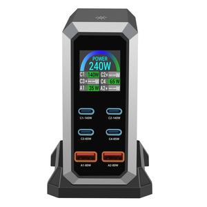 <span class=keywords><strong>Chargeur</strong></span> GAN 240W EU UK AU US 6 ports 2 USB A 4 Type C avec écran numérique pour ordinateur portable, téléphone portable, station de charge rapide - Product Image 3
