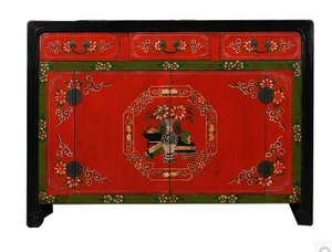 Tocador <span class=keywords><strong>de</strong></span> 4 puertas pintado en rojo para sala <span class=keywords><strong>de</strong></span> estar, mueble chino antiguo clásico, rústico - Product Image 2