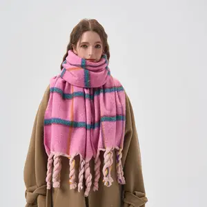 2023 Customized Unisex Winter Scarves Warm Long Tasseled Fashion plaid Pattern Scarf Shawl Stole