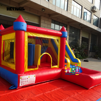 Château gonflable commercial en PVC arc-en-ciel avec toboggan et petite fosse à balles 13x12,5 pieds pour fêtes et événements