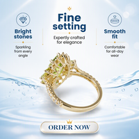 Bague en or jaune massif 14 carats avec pierre de péridot taille marquise 2,5 carats vert vif et moissanite blanche ronde, bijoux de fiançailles pour femmes