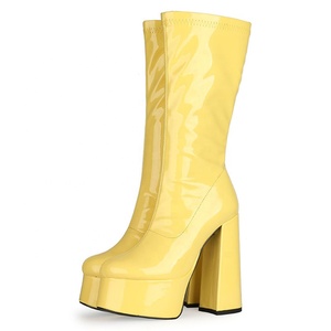 Pure Color 14.5 High Heels Dignity Outdoor Young Women Fashion Open Round Toe Chunky Heels Zipper Decorate Shoes - Product Image 3