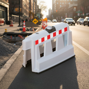 Barrière de sécurité routière en PVC blanc robuste et durable 40 x 100 x 60 cm avec bandes réfléchissantes de qualité ingénieur 12526 FB R - Product Image 3