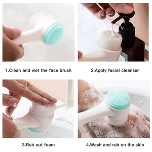 Brosse nettoyante faciale 3D double en silicone, design simple, poils doux, double face, nettoyage en profondeur des pores, exfoliant, massage manuel - Product Image 5