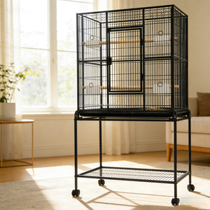 Orta Boy Uçma Kuşu Kafesi, Kanarya İspinoz Kafesi, Çıkarılabilir Standlı, Ferforje Orta Boy Papağan Kafesi, Ahşap Tüneklerle - Product Image 3